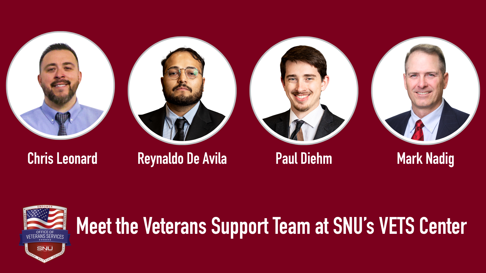 Meet the SNU VETS Center Team: Chris Leonard, Reynaldo De Avila, Paul Diehm, and Mark Nadig