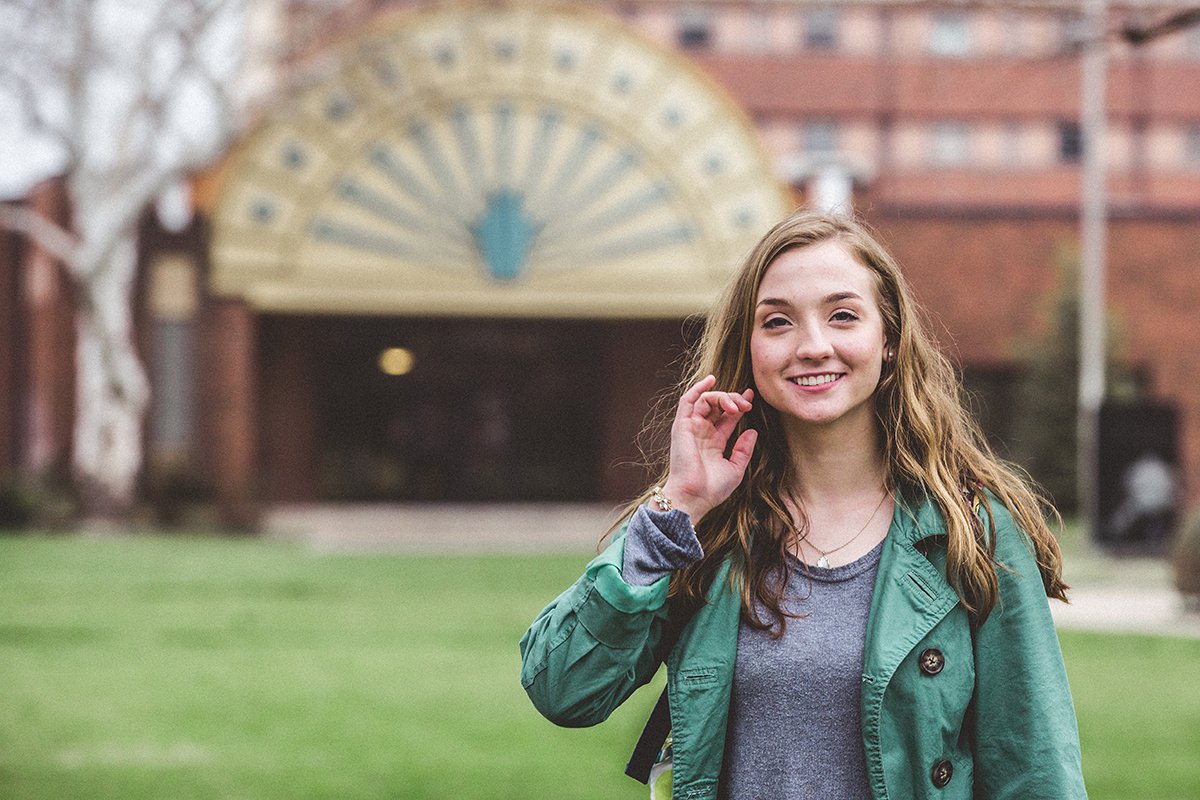 girl walking on campus