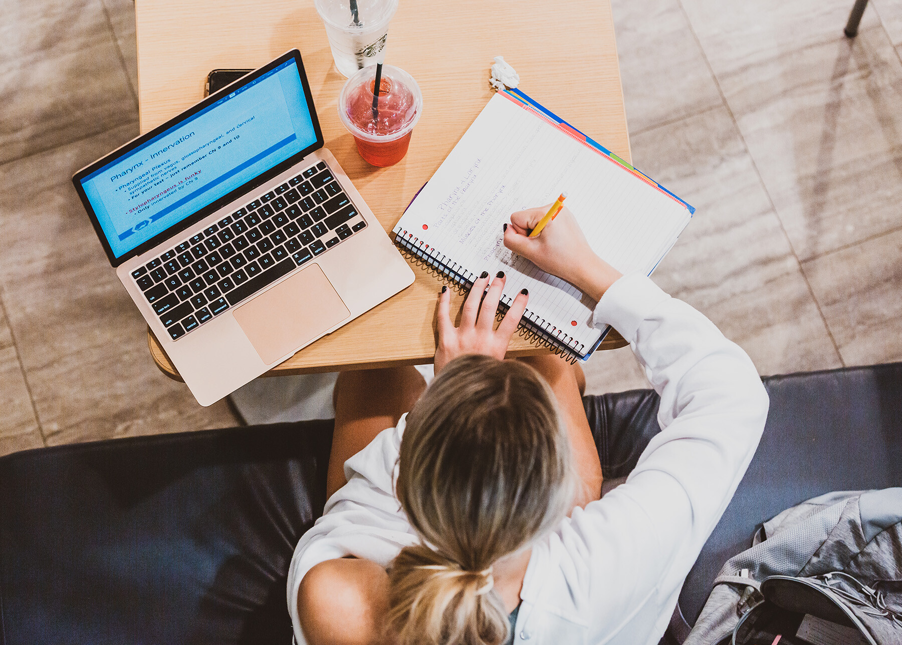 girl studying at a table