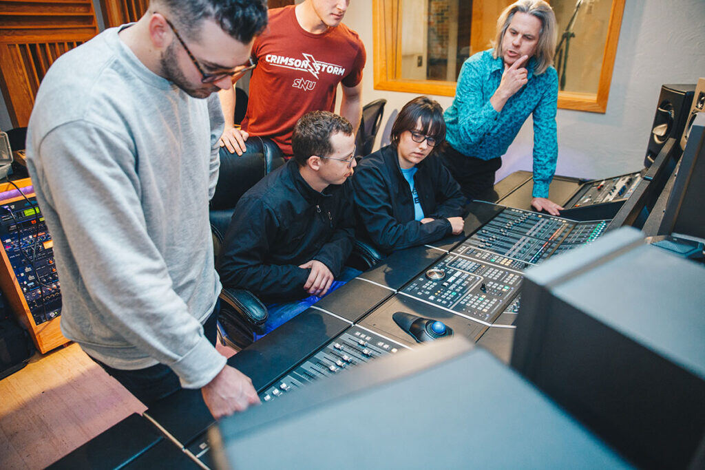 Students with music professor