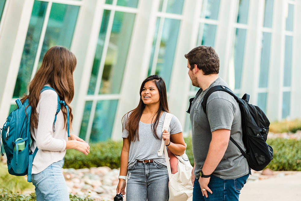 students outside west science lab