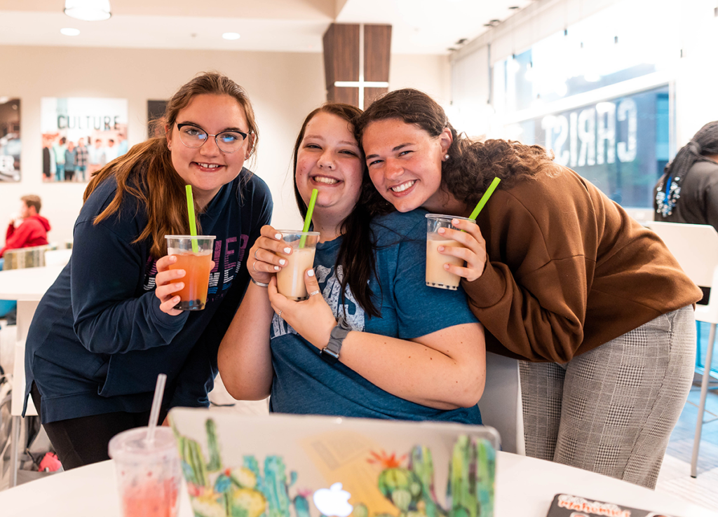 students at boba tea event