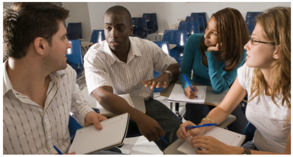students debating in classroom