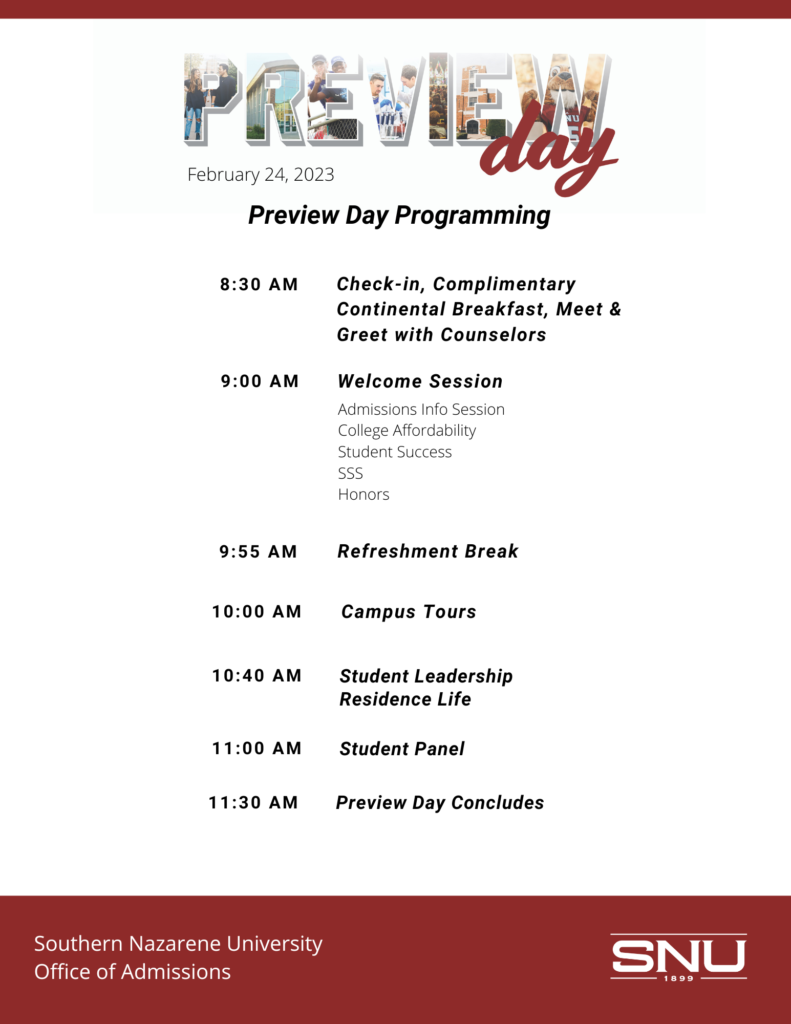 Preview Day agenda