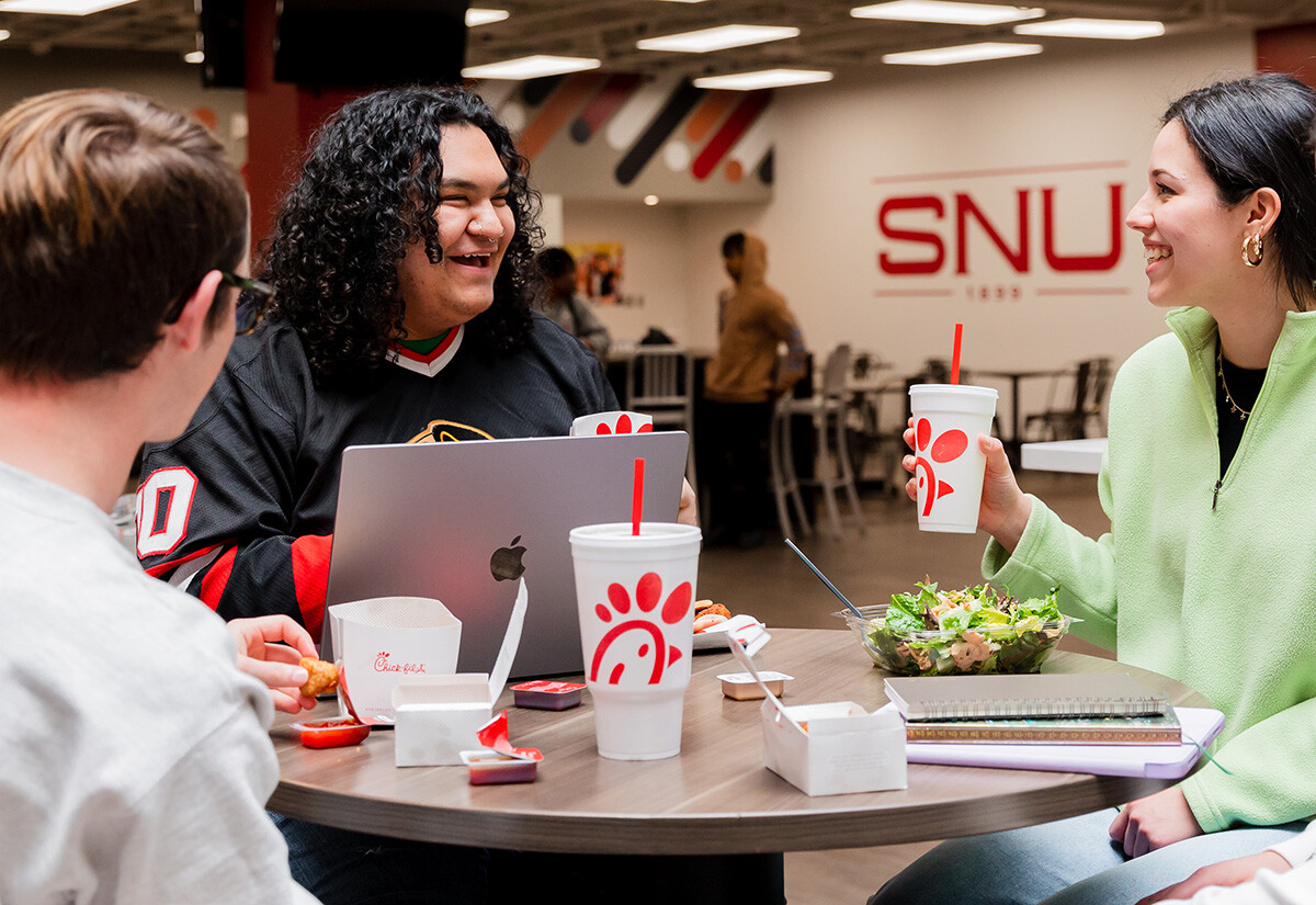 students eating chick fil a